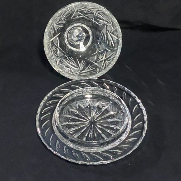 Eleanor American Cut Round Glass Cover Butter/Cheese Dish Pinwheel Fan Stars - Picture 4 of 11
